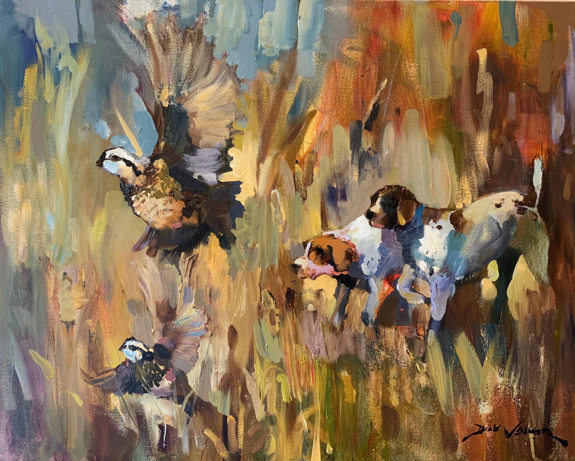 Quail Bird Dogs Painting Dirk Walker Fine Art